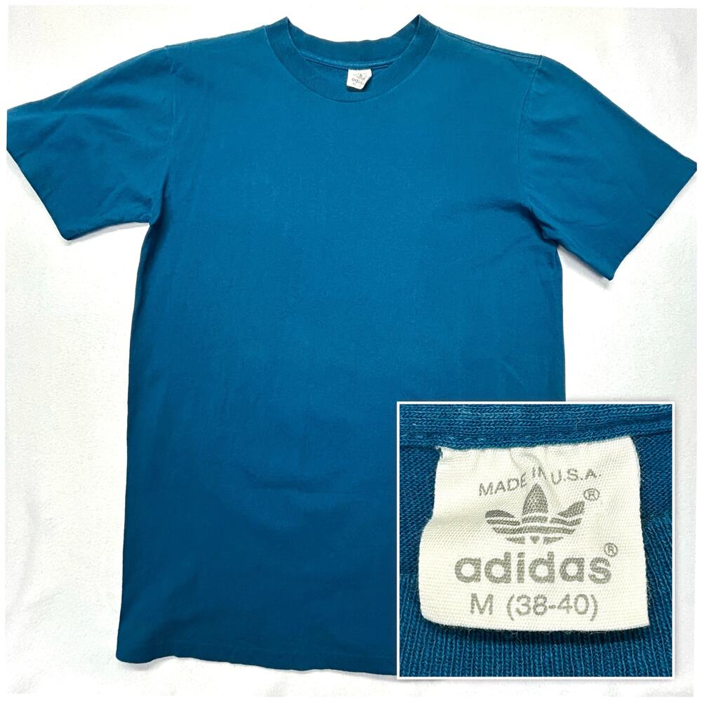 Vintage adidas USA Crew T-shirt Blank Rare Adult M Single Stitch Teal Blue Tee